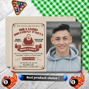 Convite Retro Billiard Birthday Convide para Adicionar sua