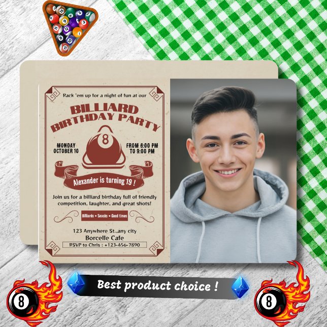 Convite Retro Billiard Birthday Convide para Adicionar sua (Criador carregado)