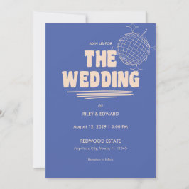 Convite Retro Blue & Beige Bold Typography Wedding