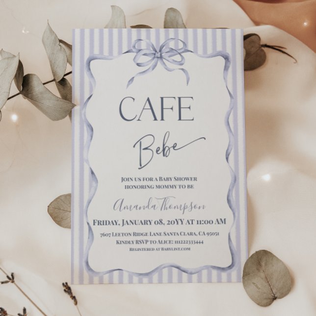 Convite Retro Blue Bow Cafe Bebe Boy Coffee Baby Shower (Criador carregado)