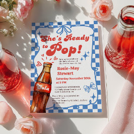 Convite Retro Blue Checker Ready to Pop Cola Baby Shower