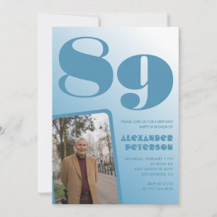 Convite Retro Blue Gradient Photo Men 89º aniversário