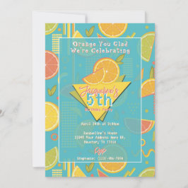 Convite Retro Blue Summer Citrus Fruit Birthday