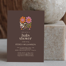 Convite Retro Boho 70s Sorria Chá de fraldas Floral