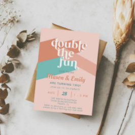 Convite Retro Boho Dobra o aniversário dos gêmeos divertid