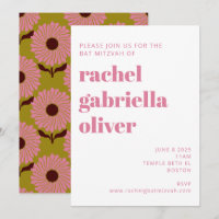 Retro Boho Flor Verde Rosa Groovy Bat Mitzvah