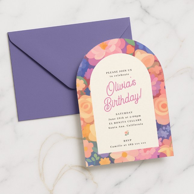 Convite Retro Boho Flower Party Invite (Criador carregado)