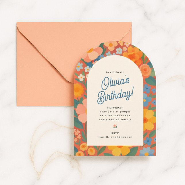 Convite Retro Boho Flower Party Invite (Criador carregado)
