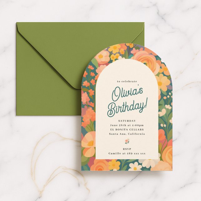 Convite Retro Boho Flower Party Invite (Criador carregado)