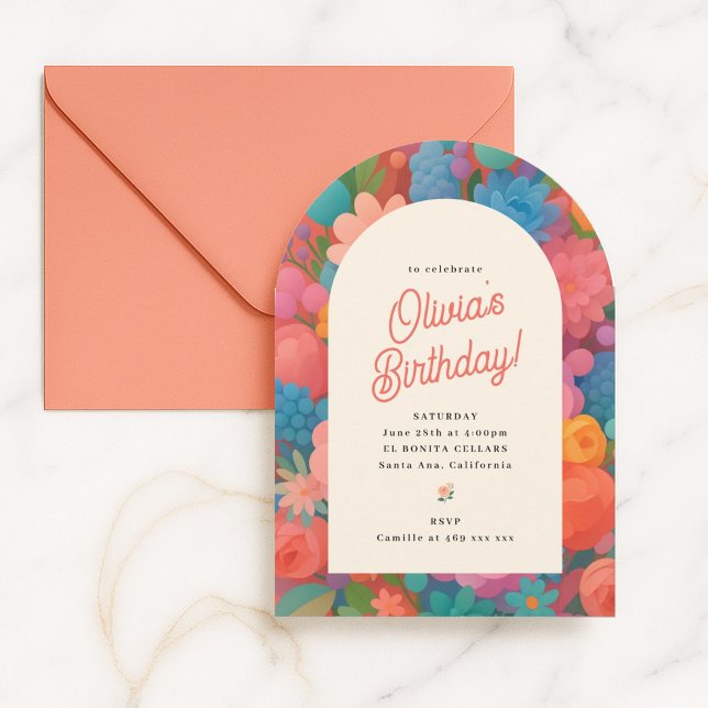 Convite Retro Boho Flower Party Invite (Criador carregado)