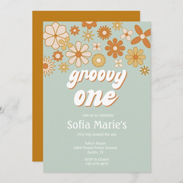 Convite Retro Boho Groovy One Boho First Birthday Invitati (Frente/Verso)