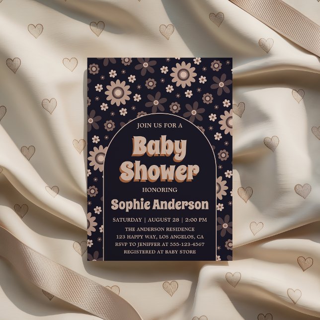 Convite Retro Boho Navy Floral Arch Baby Shower (Criador carregado)