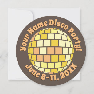 Convite Retro Bola de Discoteca Dourada PERSONALIZADA