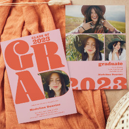 Convite Retro bold oversized Grad 4 photo 2023 graduation