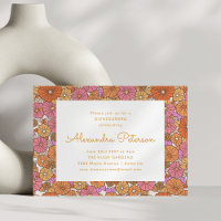 Retro Borda Floral Laranja Rosa Quinceañera