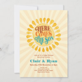 Convite Retro Boy Chá de fraldas, aqui vem o Filho