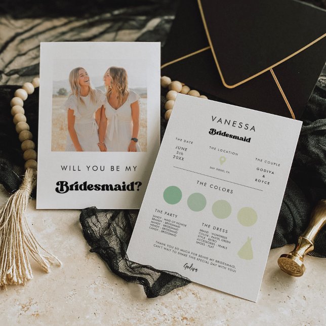 Convite Retro Bridesmaid Proposal Info Card with Photo (Criador carregado)