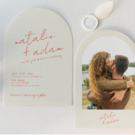 Convite Retro Bright Orange Whimsical Photo Arched Wedding