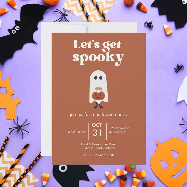 Convite Retro Brown e White Ghost Halloween Party (Criador carregado)