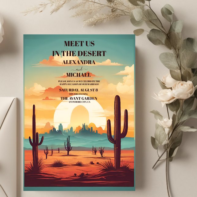 Convite Retro Cactus Wedding (Criador carregado)