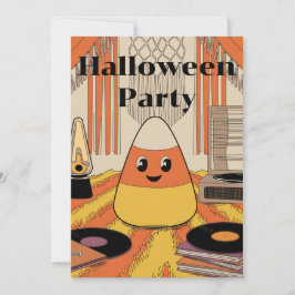 Convite Retro Candy Corn Halloween Party Groovy Invitation
