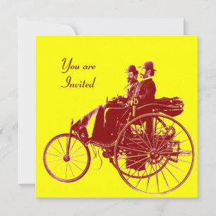 Convite RETRO CARROS, RESTAURAÇÃO AUTOMÁTICA, amarelo verm