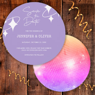 Convite Retro Casamento Bola de Discoteca Lavanda Salvar a
