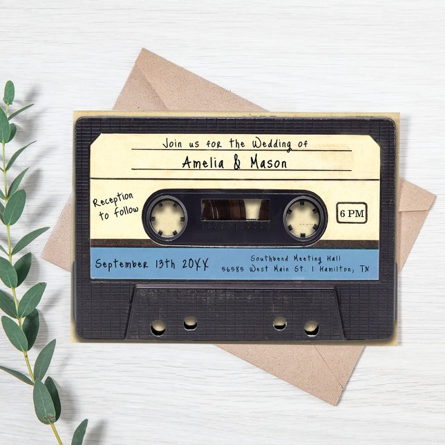 Convite Retro Cassette Tape Wedding Invitation (Retro Cassette Tape Vintage Wedding Invitation)