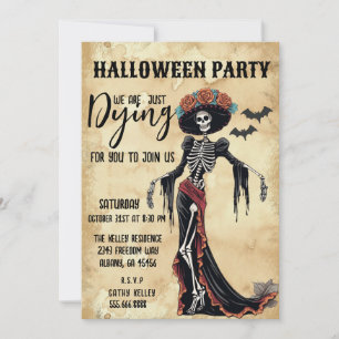 Convite Retro Catrina Skeleton Invite - Festa de Halloween