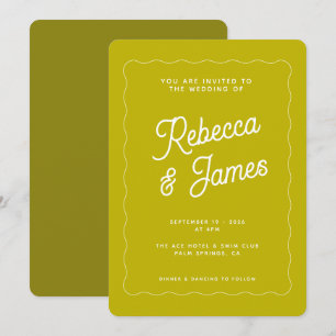 Convite Retro Chartreuse Verde Bold Onda Quadro Casamento
