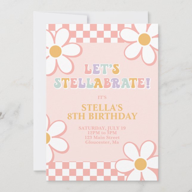 Convite Retro Check Stellabrate Birthday Invite (Frente)