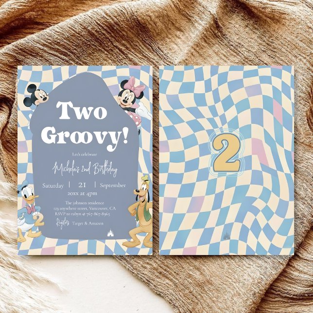 Convite Retro checkerboard "Two Groovy" 2nd birthday  (Criador carregado)