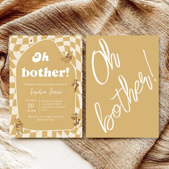 Convite Retro Checkerboard Winnie the Pooh Baby Shower (Criador carregado)