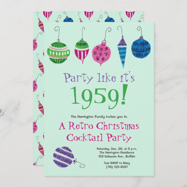 Convite Retro Christmas Cocktail Party Vintage Holiday (Frente/Verso)