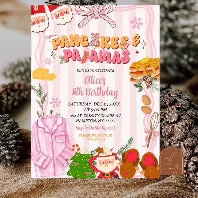 Convite Retro Christmas Pancake and Pajama Party Birthday (Criador carregado)