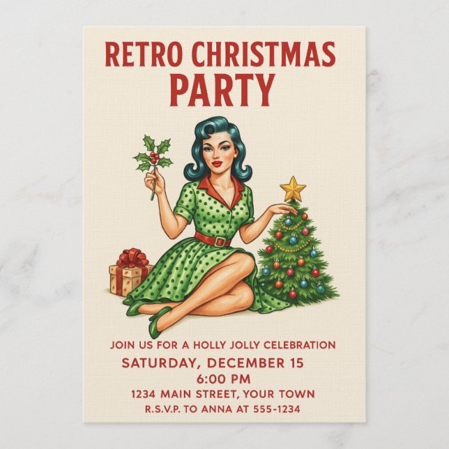 Convite Retro Christmas Party Invitation | Vintage Pin-Up  (Frente)