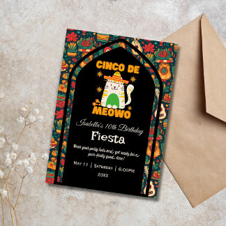 Convite Retro Cinco De Mayo - Gato Bonito Aniversário