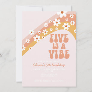 Convite Retro Cinco é um aniversário de 5 da margarida Vib