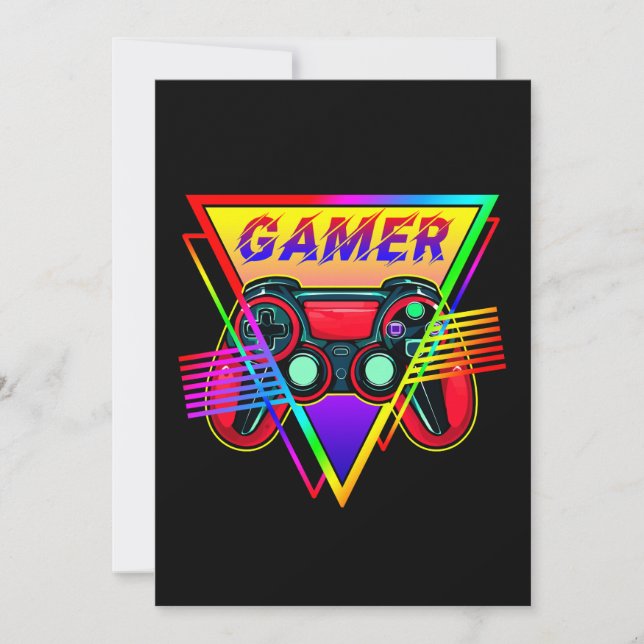 Convite Retro Colorido Arco-Íris Gamer Computador Jogos  (Frente)