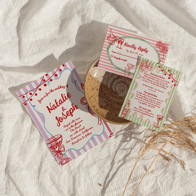 Convite Retrô Colorido Desenho De Mão Escrito Quirky Casam (Criador carregado)