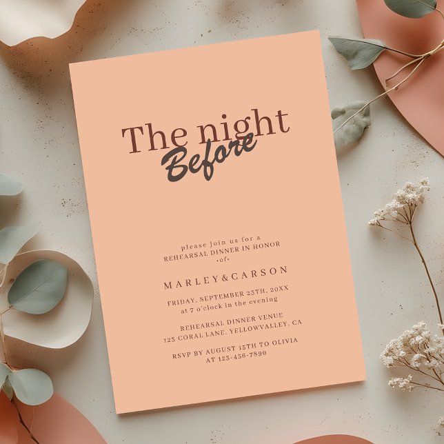 Convite Retro Coral Peach Minimalist Rehearsal Dinner (Criador carregado)