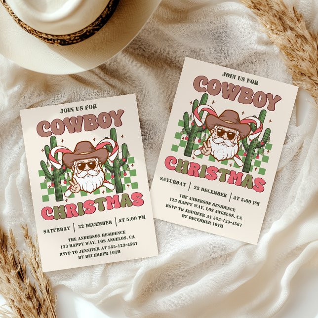Convite Retro Cowboy Christmas Party | Western Holiday     (Criador carregado)