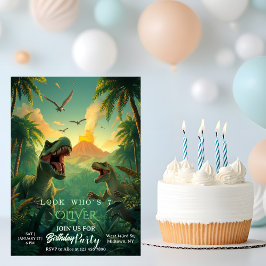 Convite Retro Custom T-rex Dinosaur Kids Birthday 