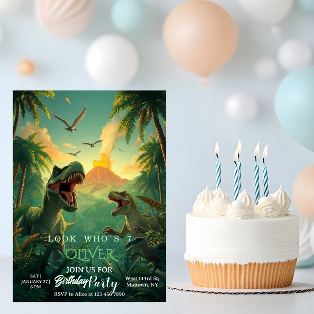 Convite Retro Custom T-rex Dinosaur Kids Birthday  (Criador carregado)