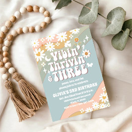 Convite Retro Daisy 3rd Birthday Invitation