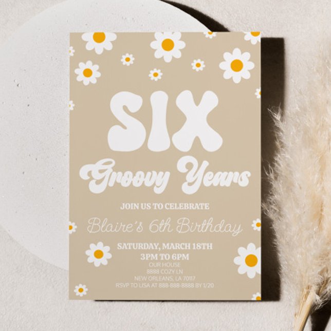 Convite Retro Daisy, 6 de seis anos de Groovy (Criador carregado)