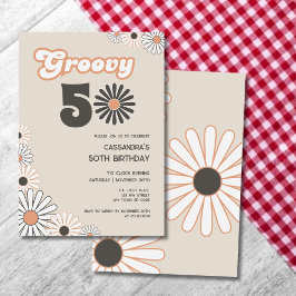 Convite Retro Daisy Boho Terracotta Natural 50º Aniversári