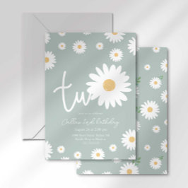 Convite Retro Daisy Dois Aniversário Divertido