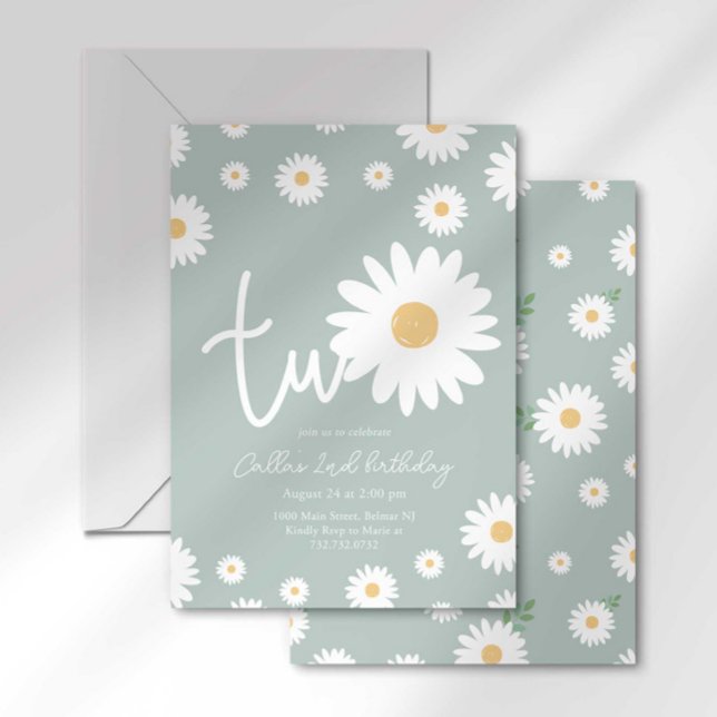 Convite Retro Daisy Dois Aniversário Divertido (Criador carregado)