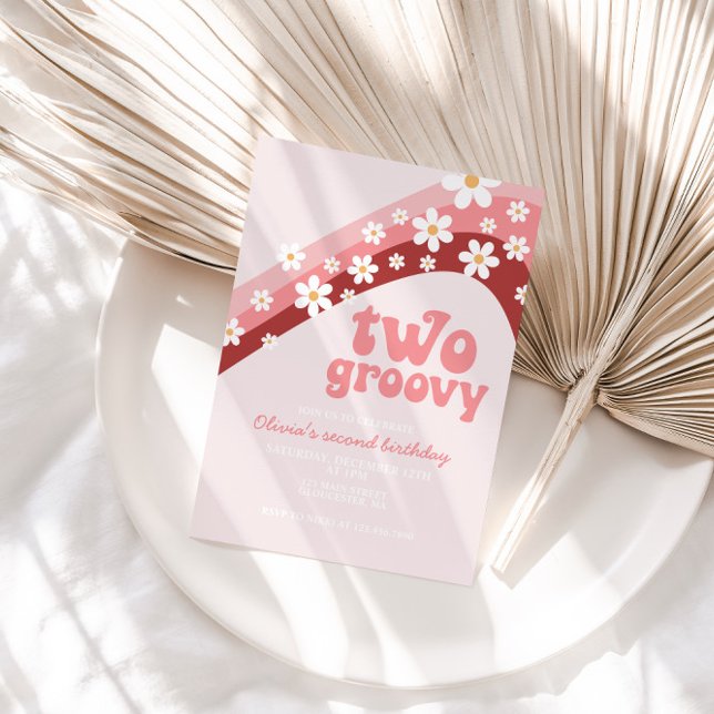 Convite Retro Daisy Dois Groovy boho floral, segundo anive (Criador carregado)